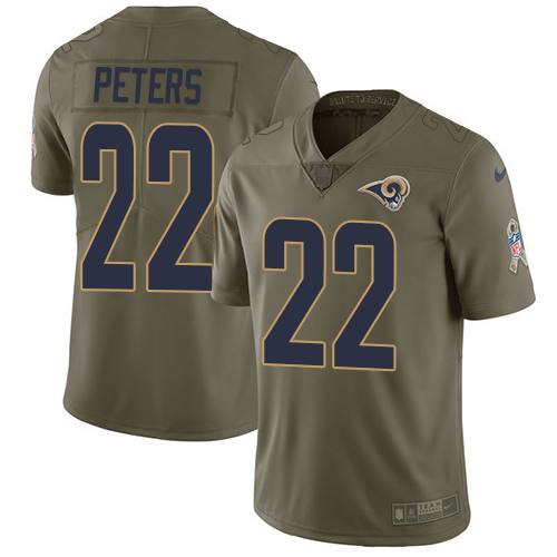Nike Rams #22 Marcus Peters Olive Men's Stitched NFL Limited Salute To Service Jersey - Click Image to Close